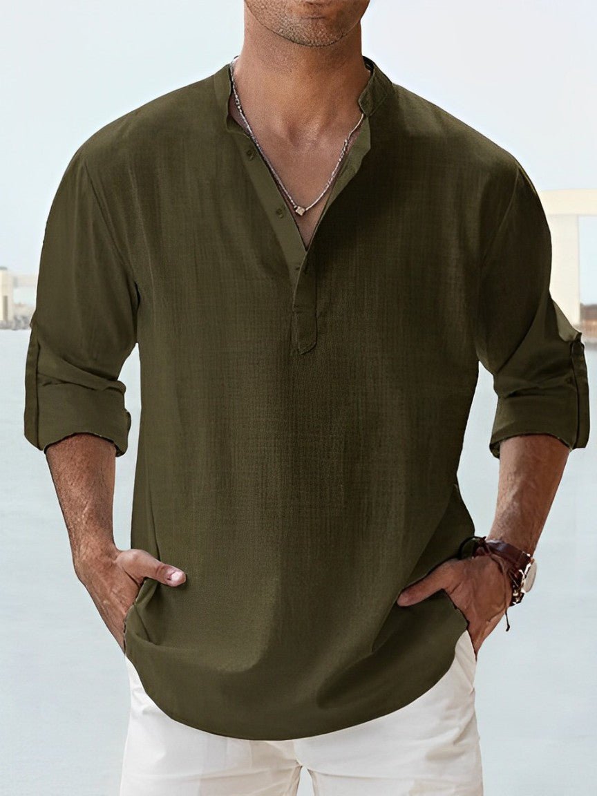 Chemise Noir Élégante en Lin pour Hommes - Vert foncé