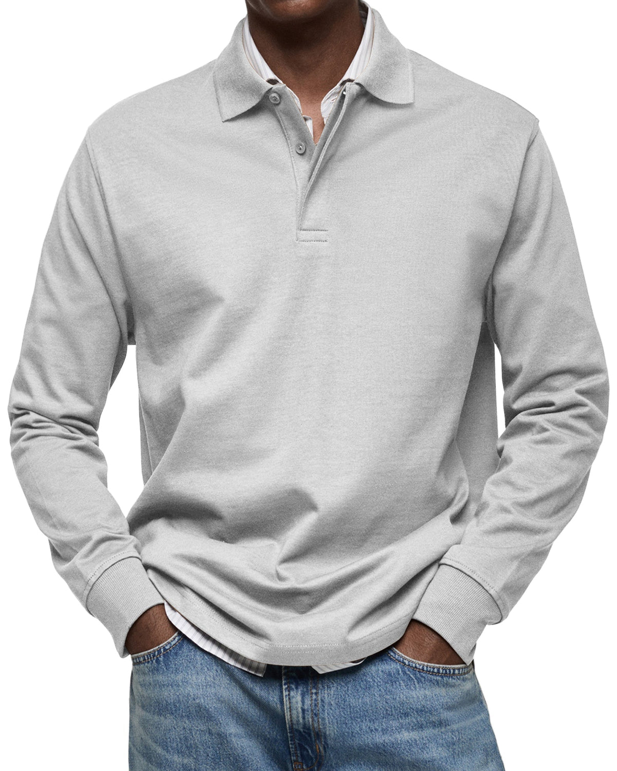 Chemise Polo à Manches Longues Décontractée pour Homme - Blanc