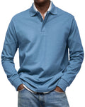 Chemise Polo à Manches Longues Décontractée pour Homme - Bleu clair