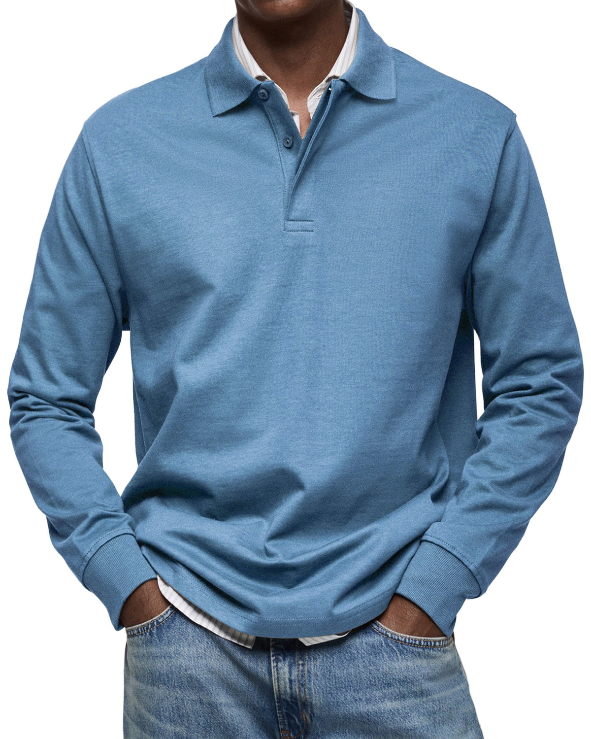 Chemise Polo à Manches Longues Décontractée pour Homme - Bleu clair