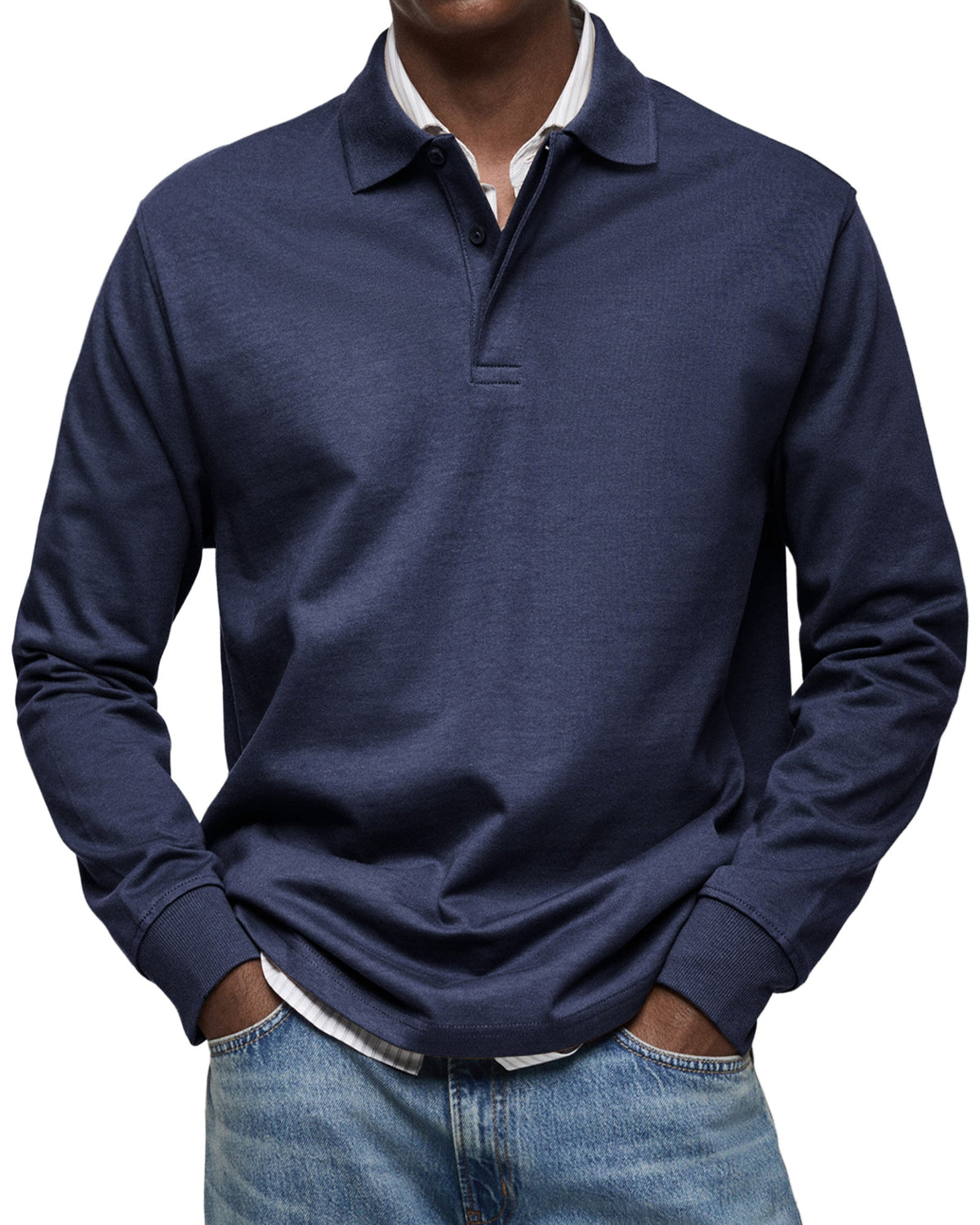 Chemise Polo à Manches Longues Décontractée pour Homme - Marinebleu