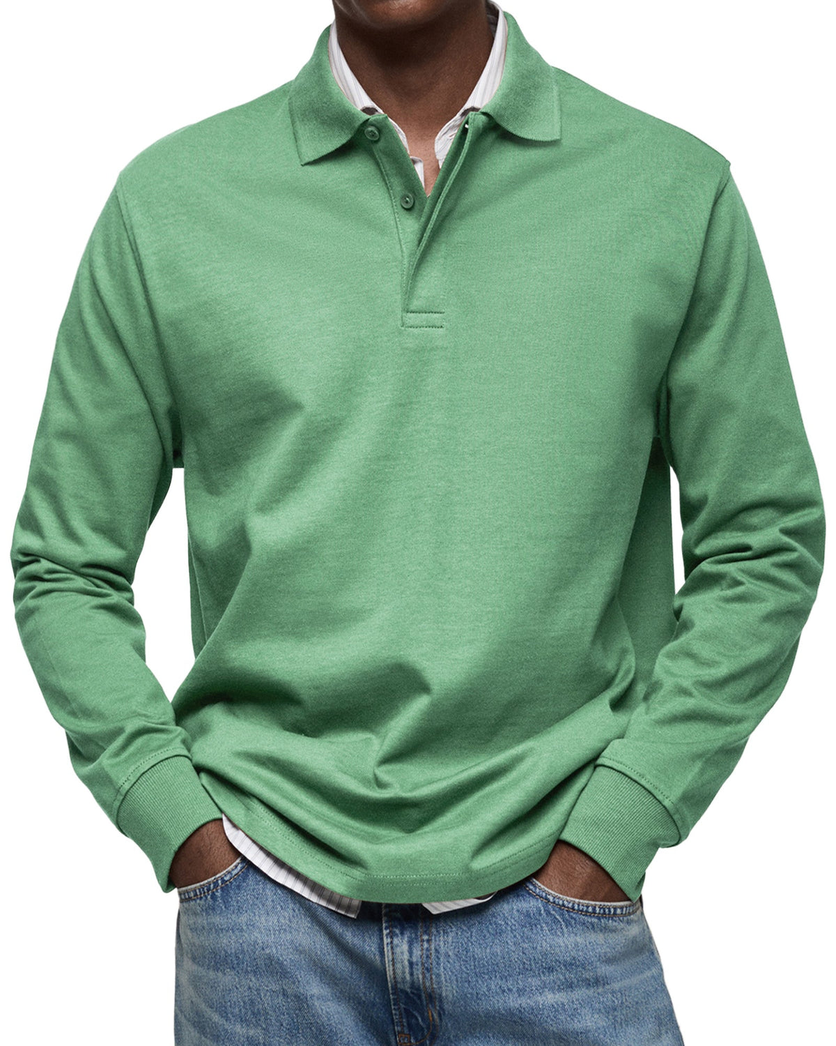 Chemise Polo à Manches Longues Décontractée pour Homme - Vert