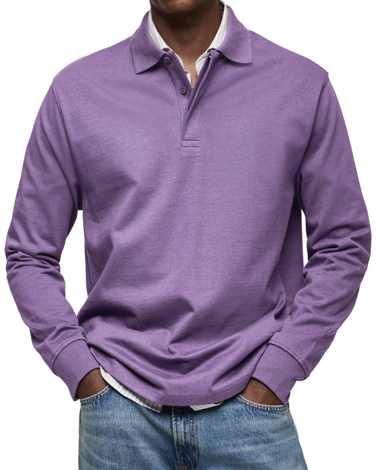 Chemise Polo à Manches Longues Décontractée pour Homme - Violet