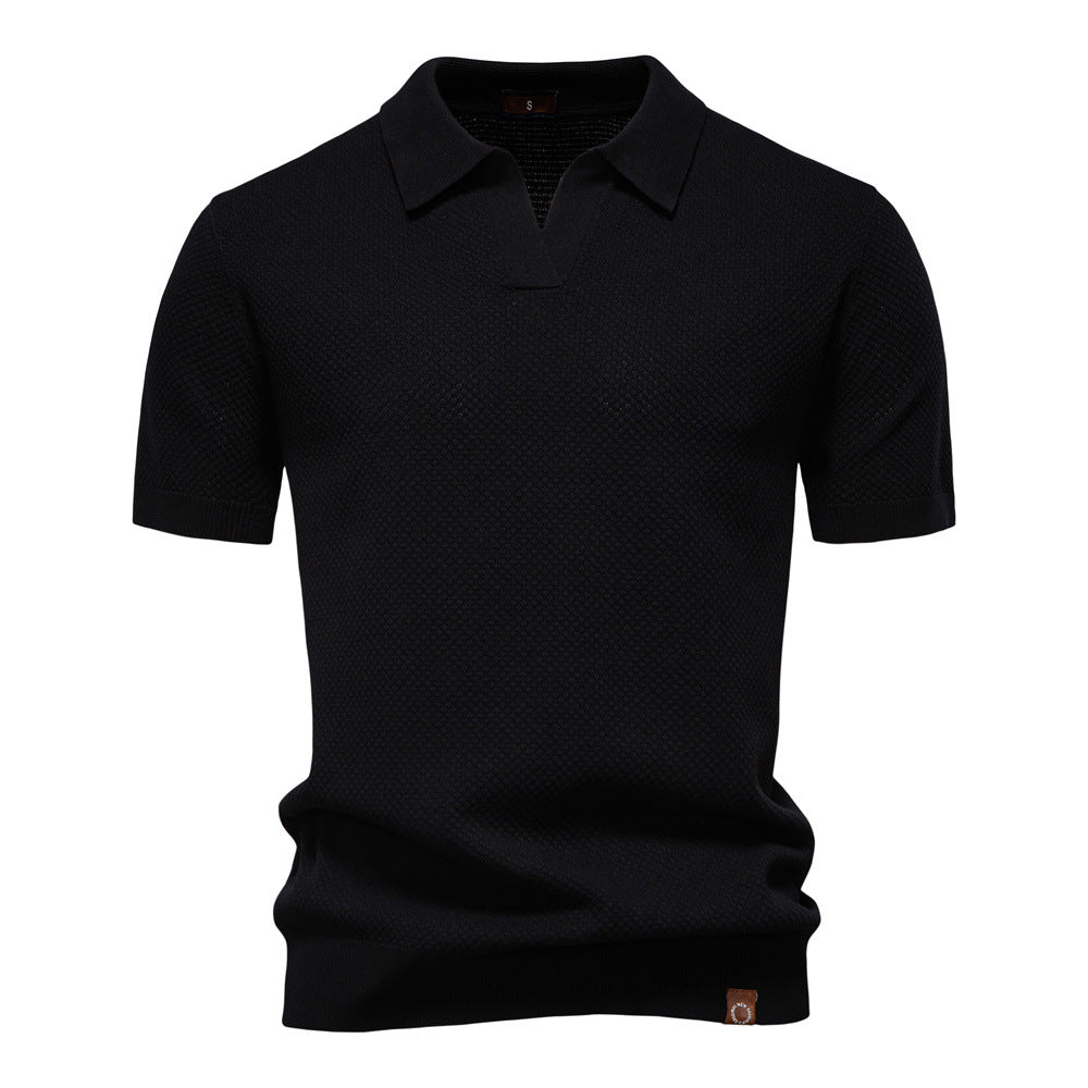 Chemise polo structurée pour homme – Coupe moderne respirante à texture élégante - Noir