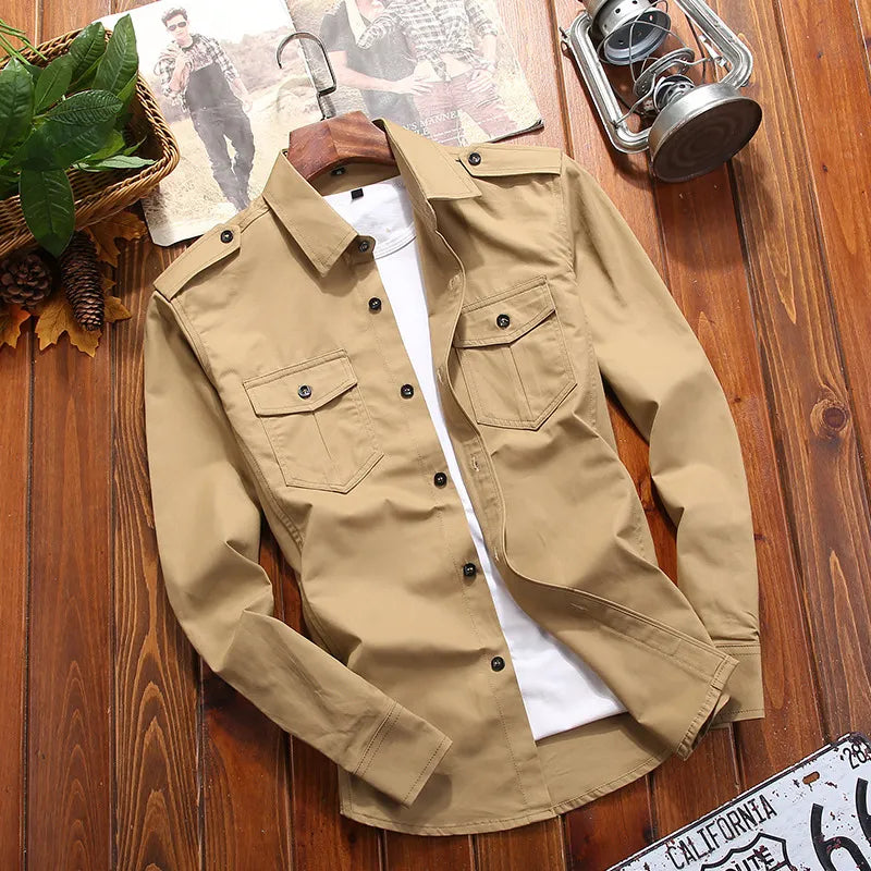 Chemise Ranger Homme À Manches Longues Boutonnée Avec Poches Poitrine – Style Classique Utilitaire - Khaki