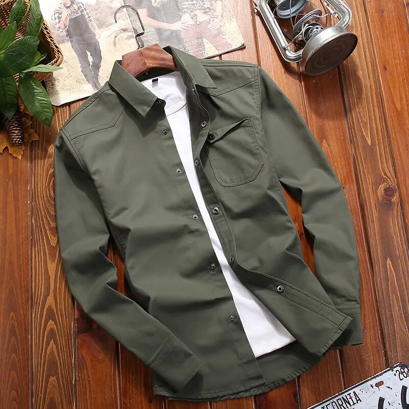 Chemise Ranger Homme À Manches Longues Boutonnée Avec Poches Poitrine – Style Classique Utilitaire - Vert armée