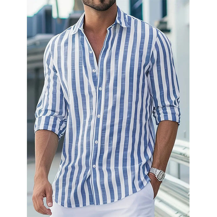 Chemise rayée élégante pour homme – Manche longue style décontracté et moderne - Bleu clair