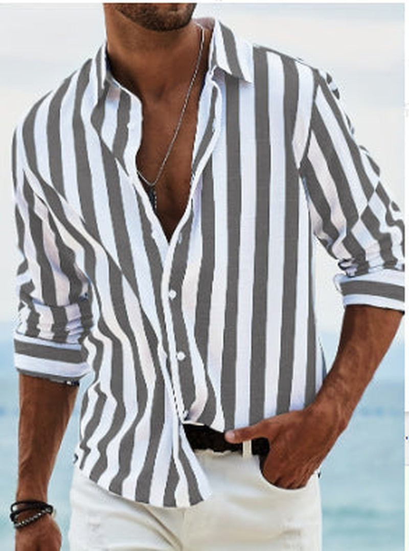 Chemise rayée élégante pour homme – Manche longue style décontracté et moderne - Gris