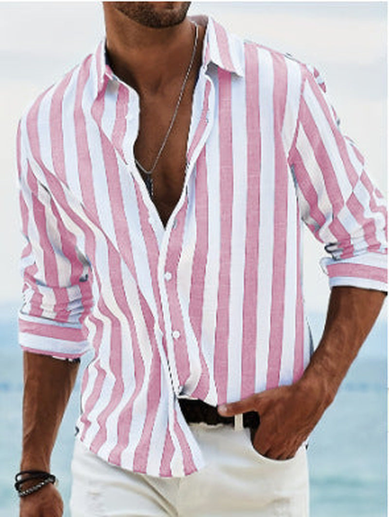 Chemise rayée élégante pour homme – Manche longue style décontracté et moderne - Rose