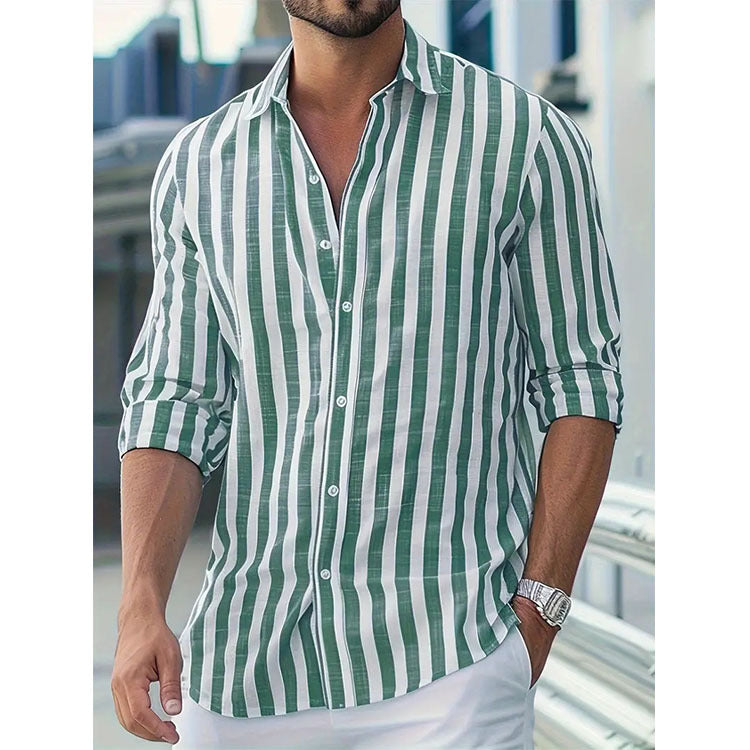 Chemise rayée élégante pour homme – Manche longue style décontracté et moderne - Vert