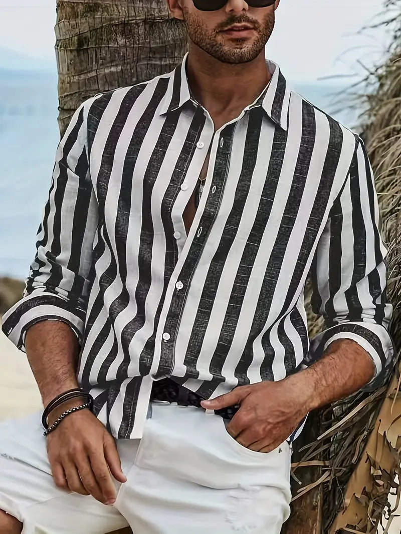Chemise rayee homme decontractee - Legere et polyvalente - Noir