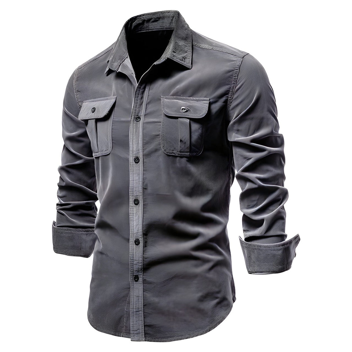 Chemise Utility Homme - Col Classique avec Poches à Rabat - Gris foncé