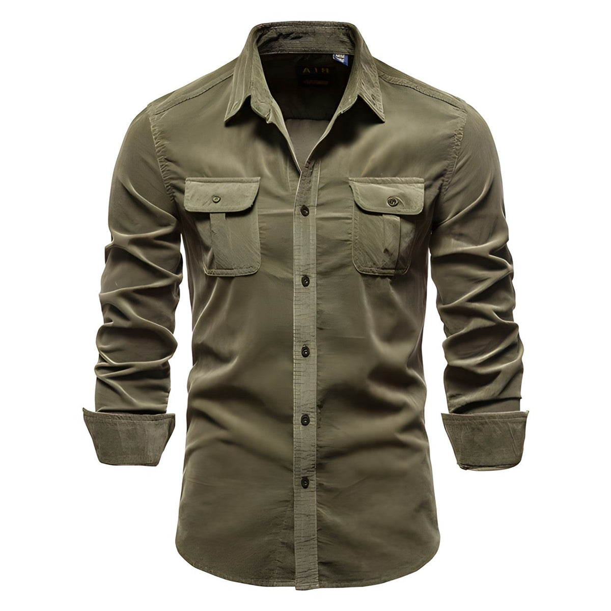 Chemise Utility Homme - Col Classique avec Poches à Rabat - Vert armée