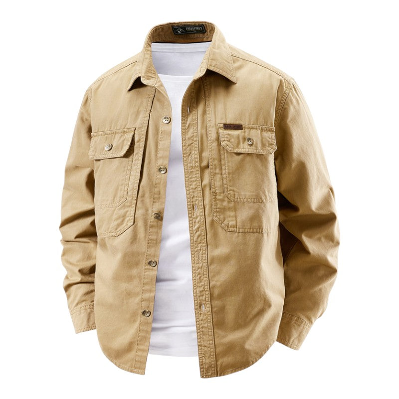 Chemise Utility Homme Premium à Manches Longues – Style Décontracté Travail - Kaki