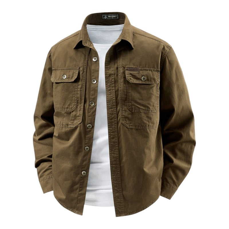Chemise Utility Homme Premium à Manches Longues – Style Décontracté Travail - Marron