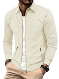 Côtelé Veste Homme Légère à Fermeture Éclair Col – Confort et Style - Beige