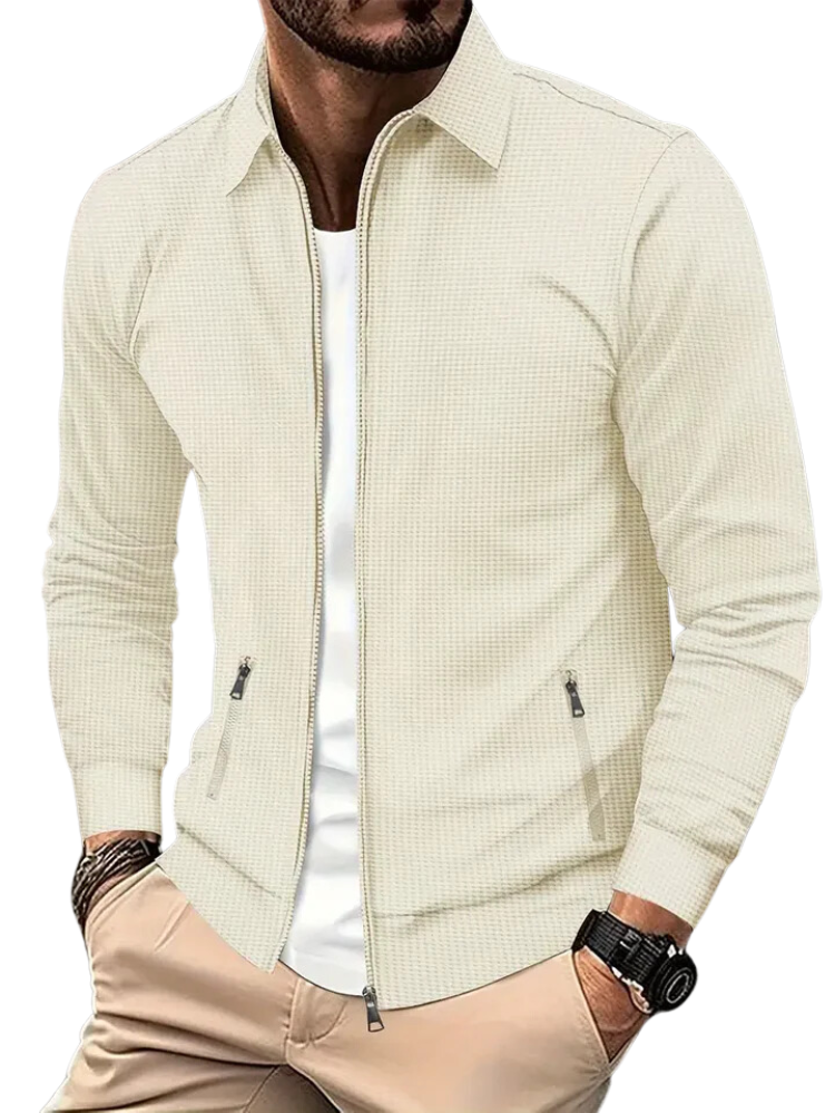 Côtelé Veste Homme Légère à Fermeture Éclair Col – Confort et Style - Beige
