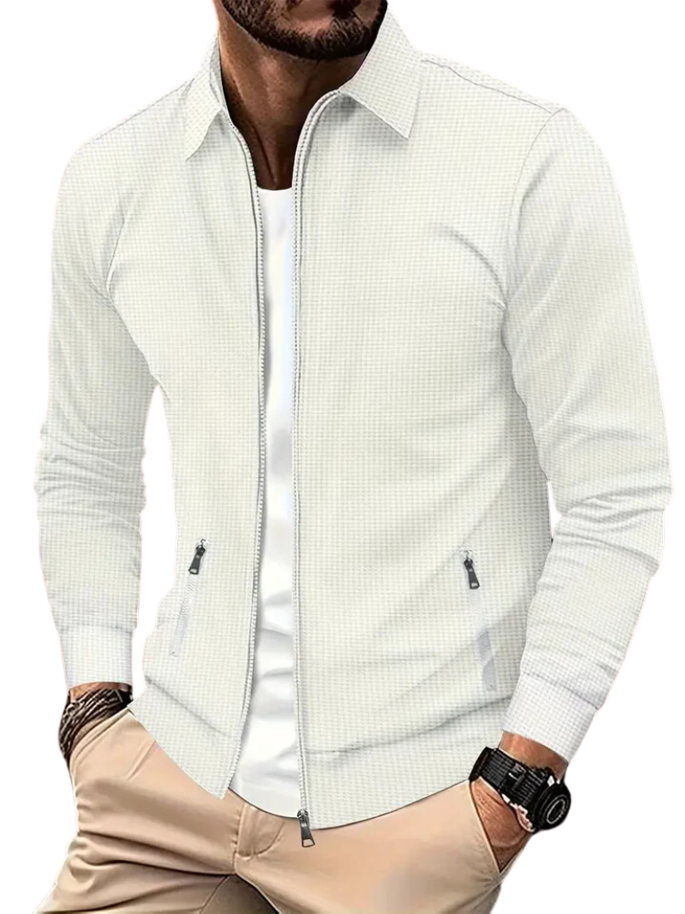 Côtelé Veste Homme Légère à Fermeture Éclair Col – Confort et Style - Blanc