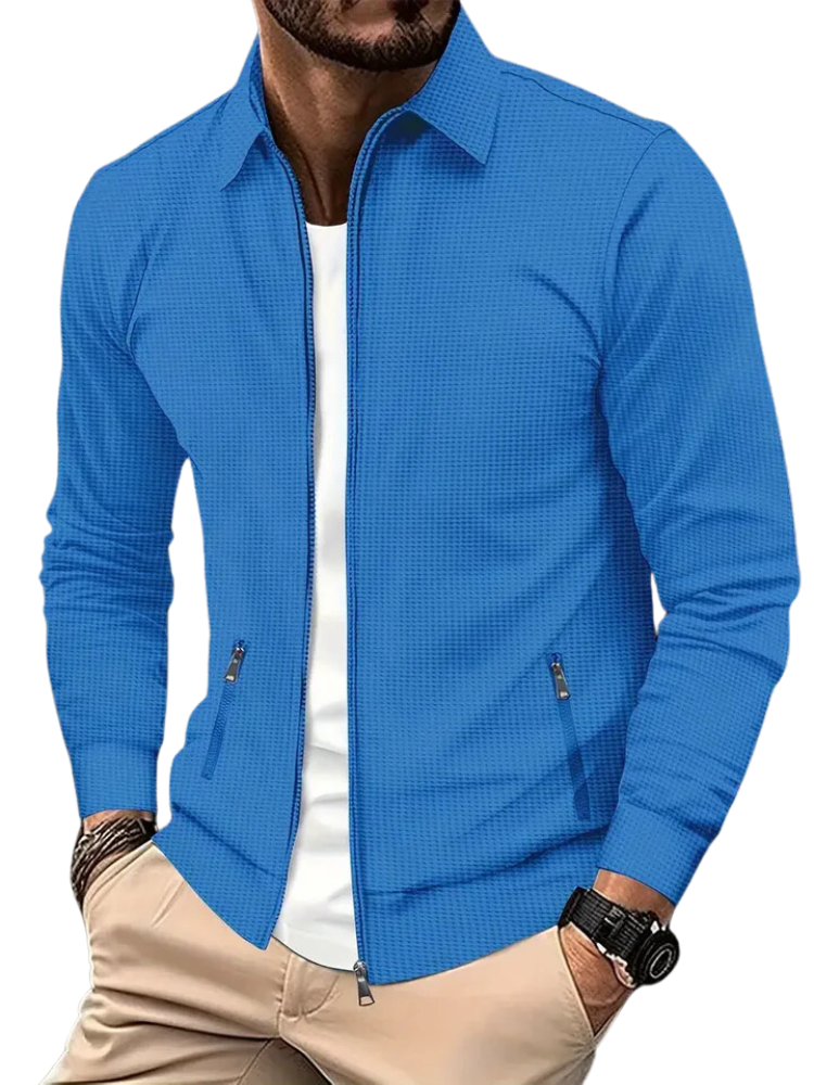 Côtelé Veste Homme Légère à Fermeture Éclair Col – Confort et Style - Bleu
