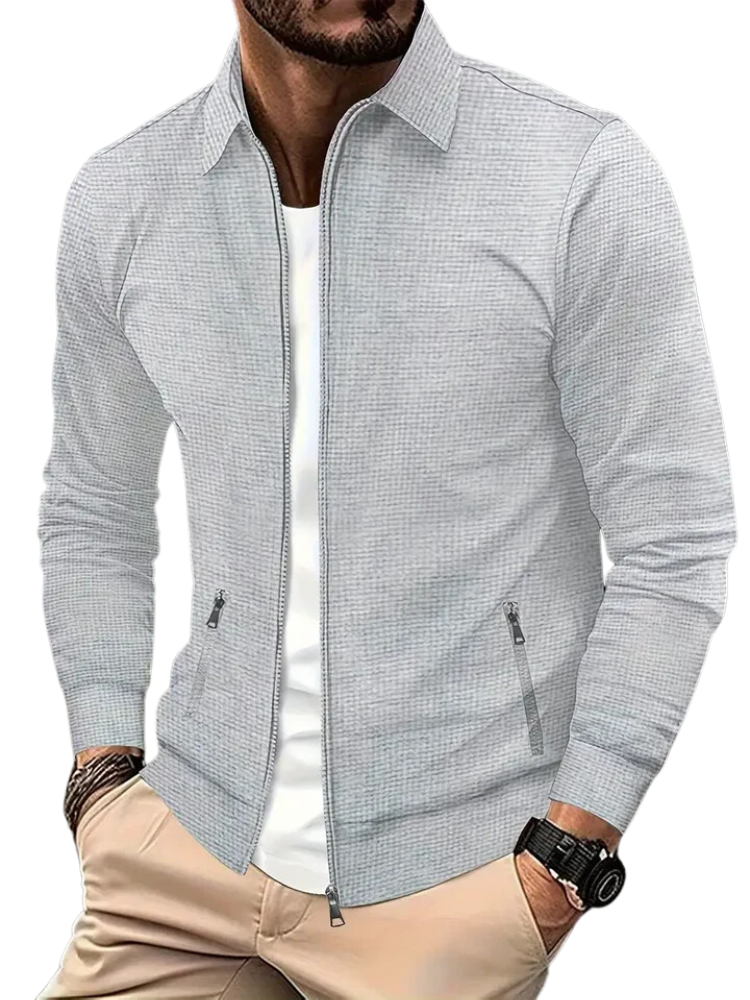 Côtelé Veste Homme Légère à Fermeture Éclair Col – Confort et Style - Gris clair
