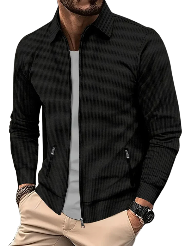 Côtelé Veste Homme Légère à Fermeture Éclair Col – Confort et Style - Noir