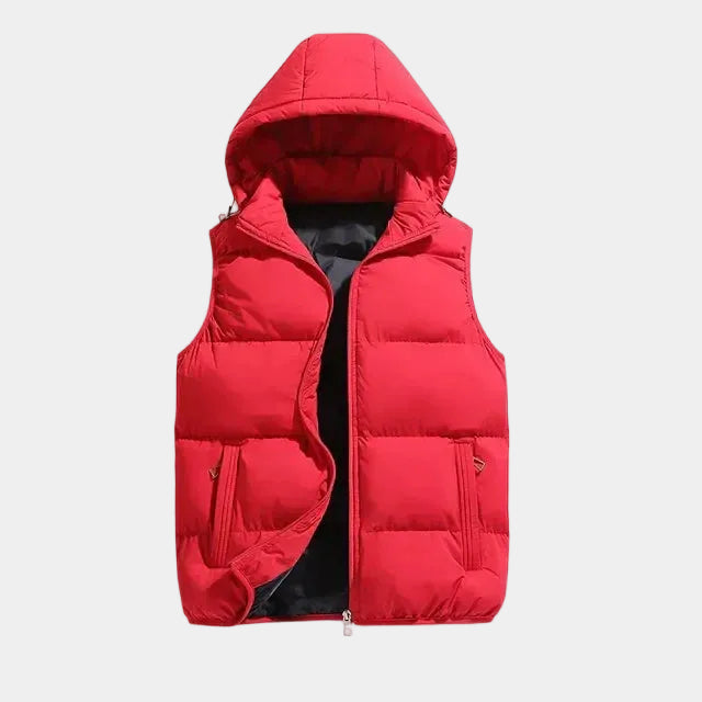 Doudoune sans manches homme matelassée à capuche - Rouge