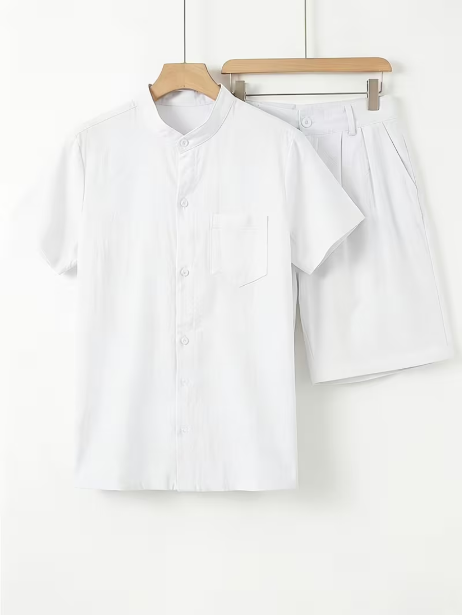 Ensemble Chemise à Col Mandarin pour Hommes - Blanc
