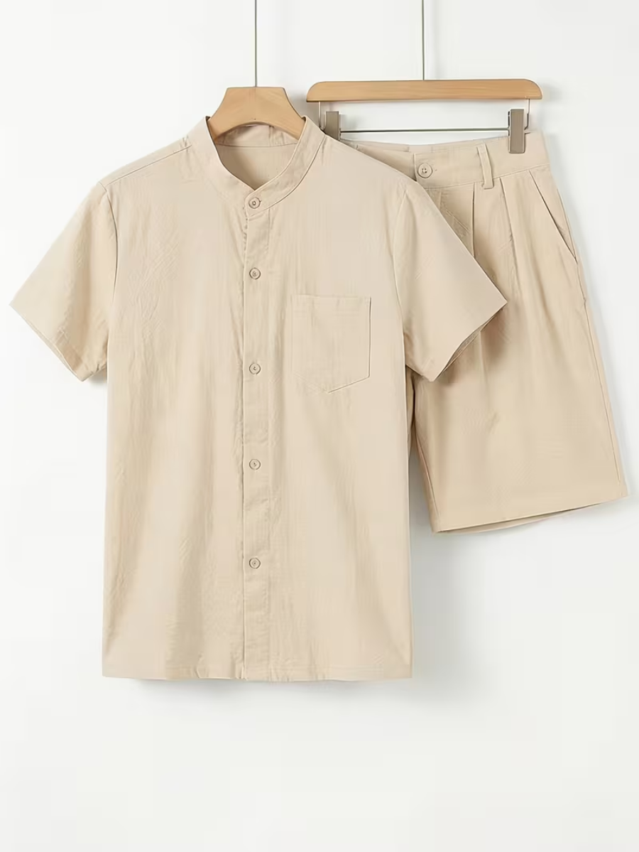 Ensemble Chemise à Col Mandarin pour Hommes - Kaki