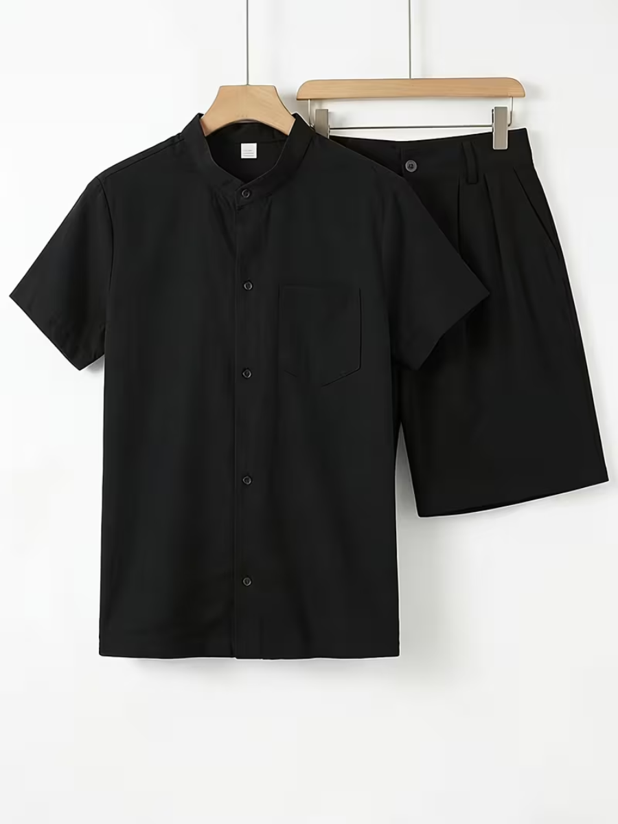 Ensemble Chemise à Col Mandarin pour Hommes - Noir
