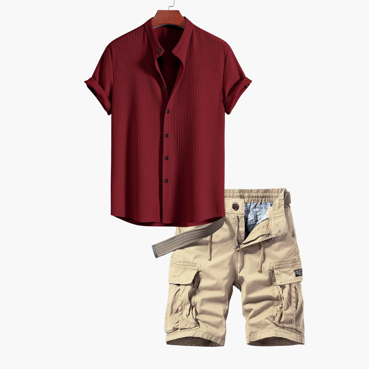 Ensemble Chemise et Cargo pour Hommes - Rouge foncé