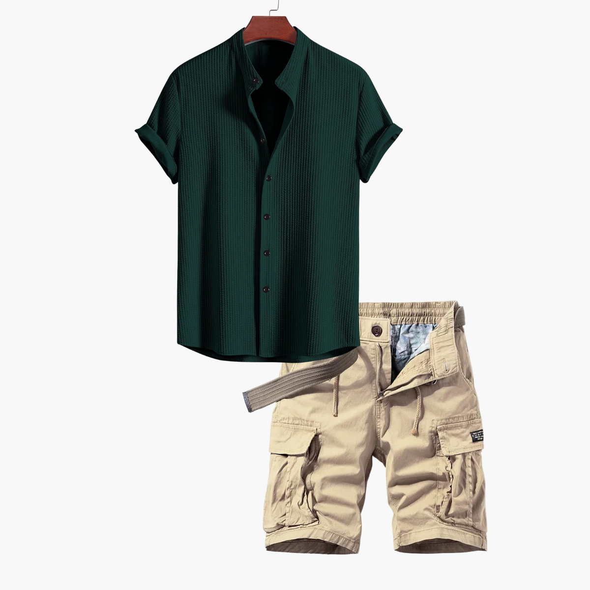 Ensemble Chemise et Cargo pour Hommes - Vert fonce