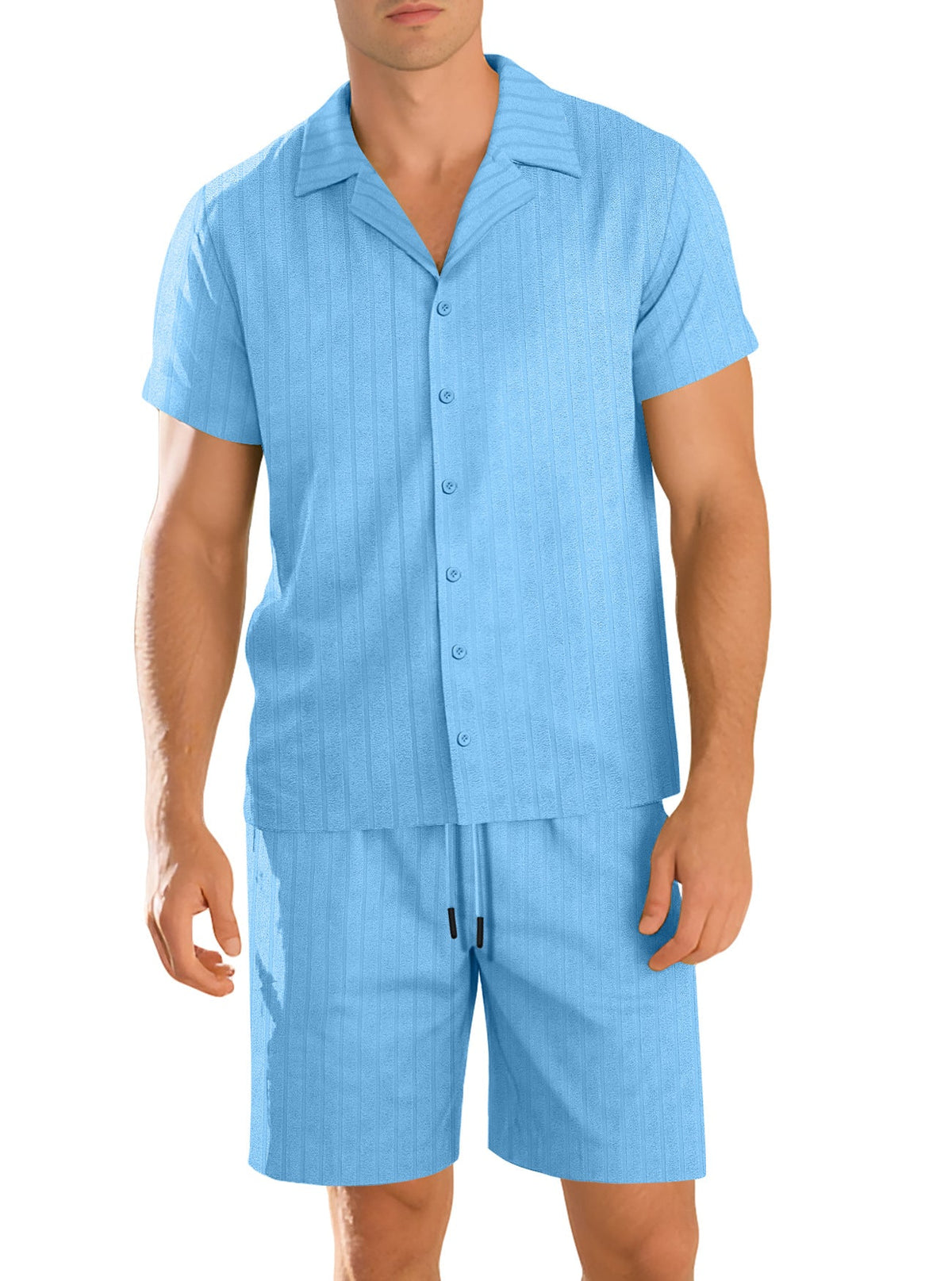 Ensemble chemise et pantalon décontracté pour homme – Manche courte tenue quotidienne durable - Bleu clair