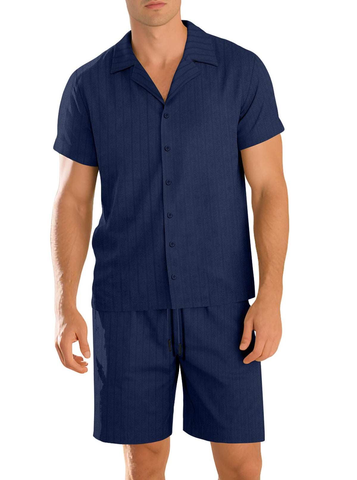 Ensemble chemise et pantalon décontracté pour homme – Manche courte tenue quotidienne durable - Bleu marine