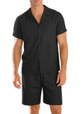 Ensemble chemise et pantalon décontracté pour homme – Manche courte tenue quotidienne durable - Noir
