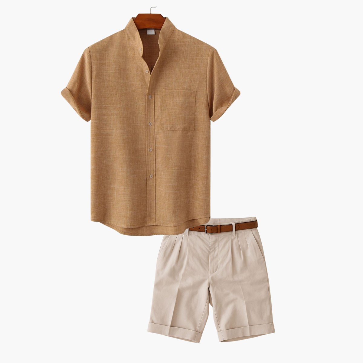Ensemble chemise et short homme - Marron