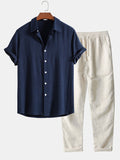 Ensemble Chemise Pantalon Été Décontracté Élégant en Lin Homme – Léger Respirant Deux Pièces Plage Décontractée - Bleu marine