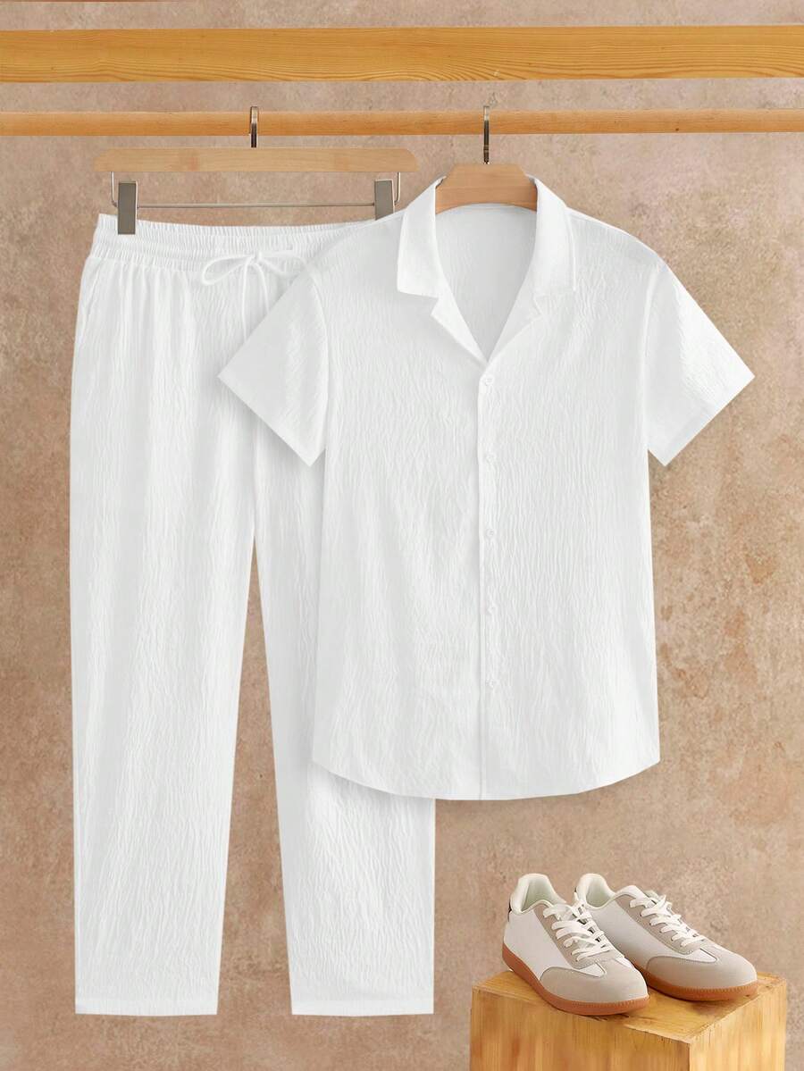 Ensemble Chemise Texturée pour Hommes - Blanc