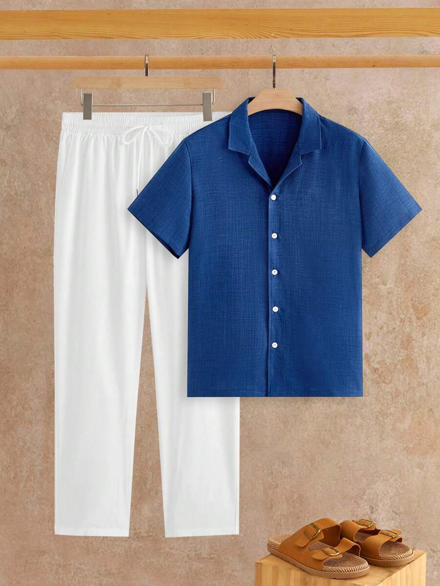 Ensemble Chemise Texturée pour Hommes - Bleu