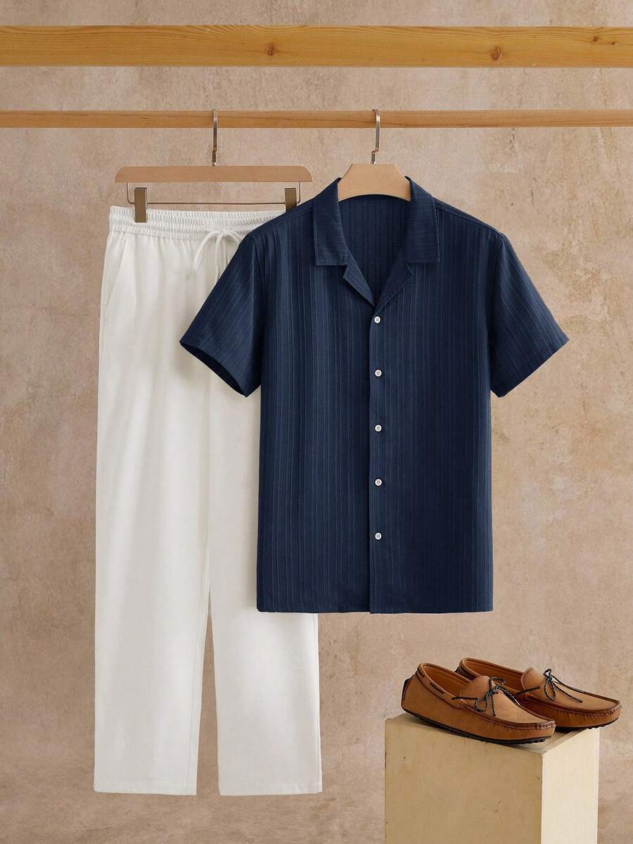 Ensemble Chemise Texturée pour Hommes - Bleu marine