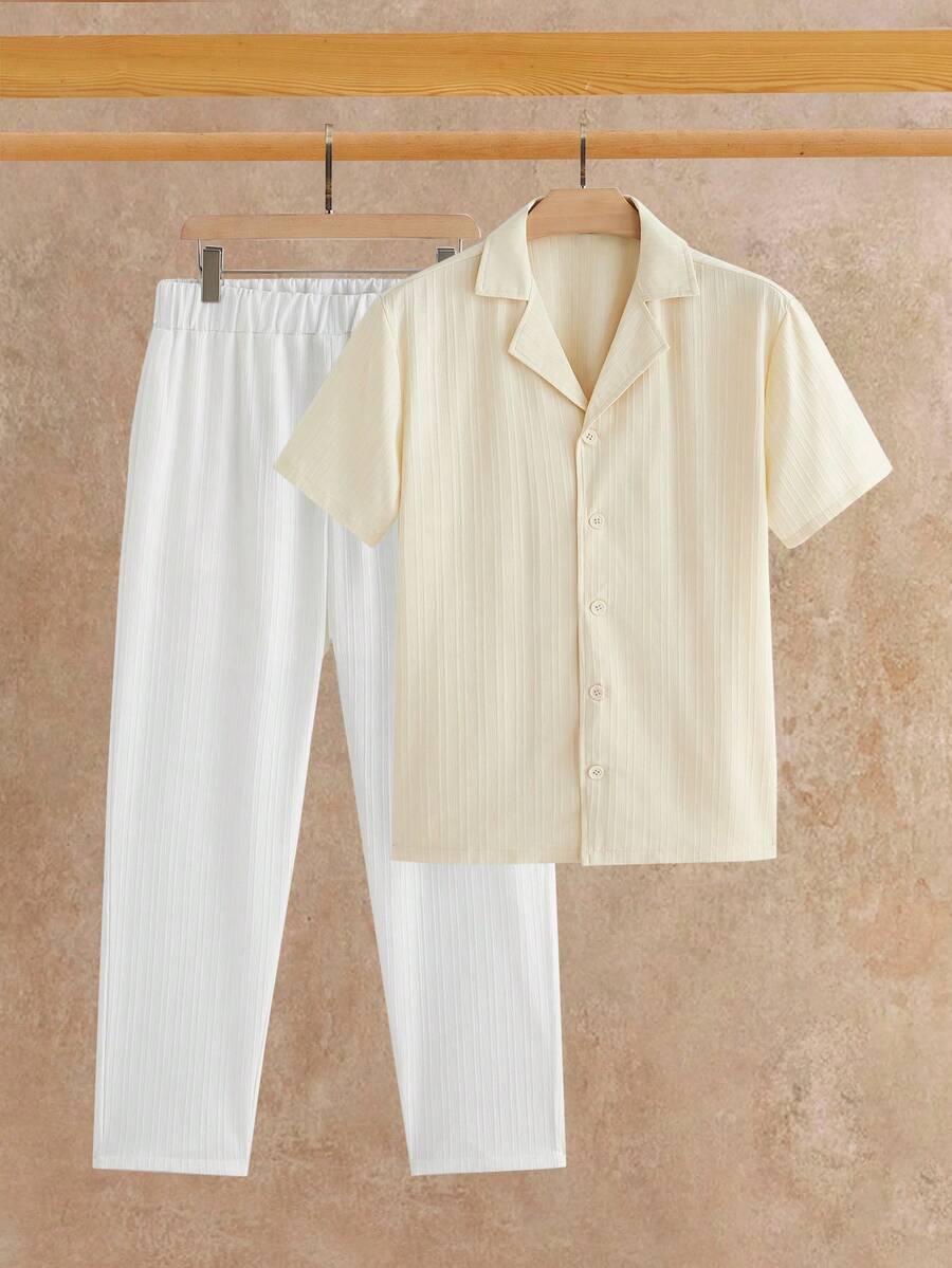 Ensemble Chemise Texturée pour Hommes - Crème