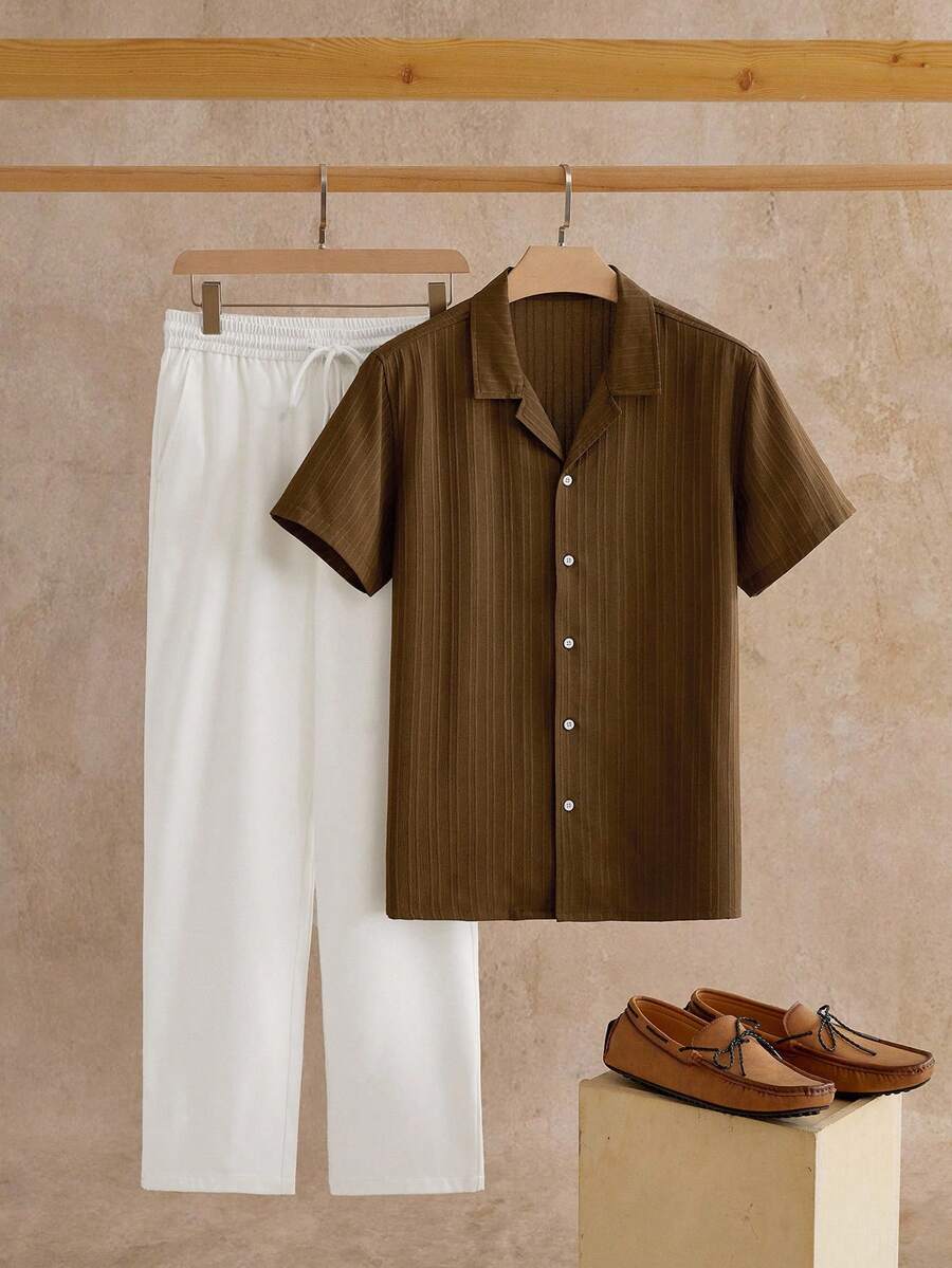 Ensemble Chemise Texturée pour Hommes - Marron