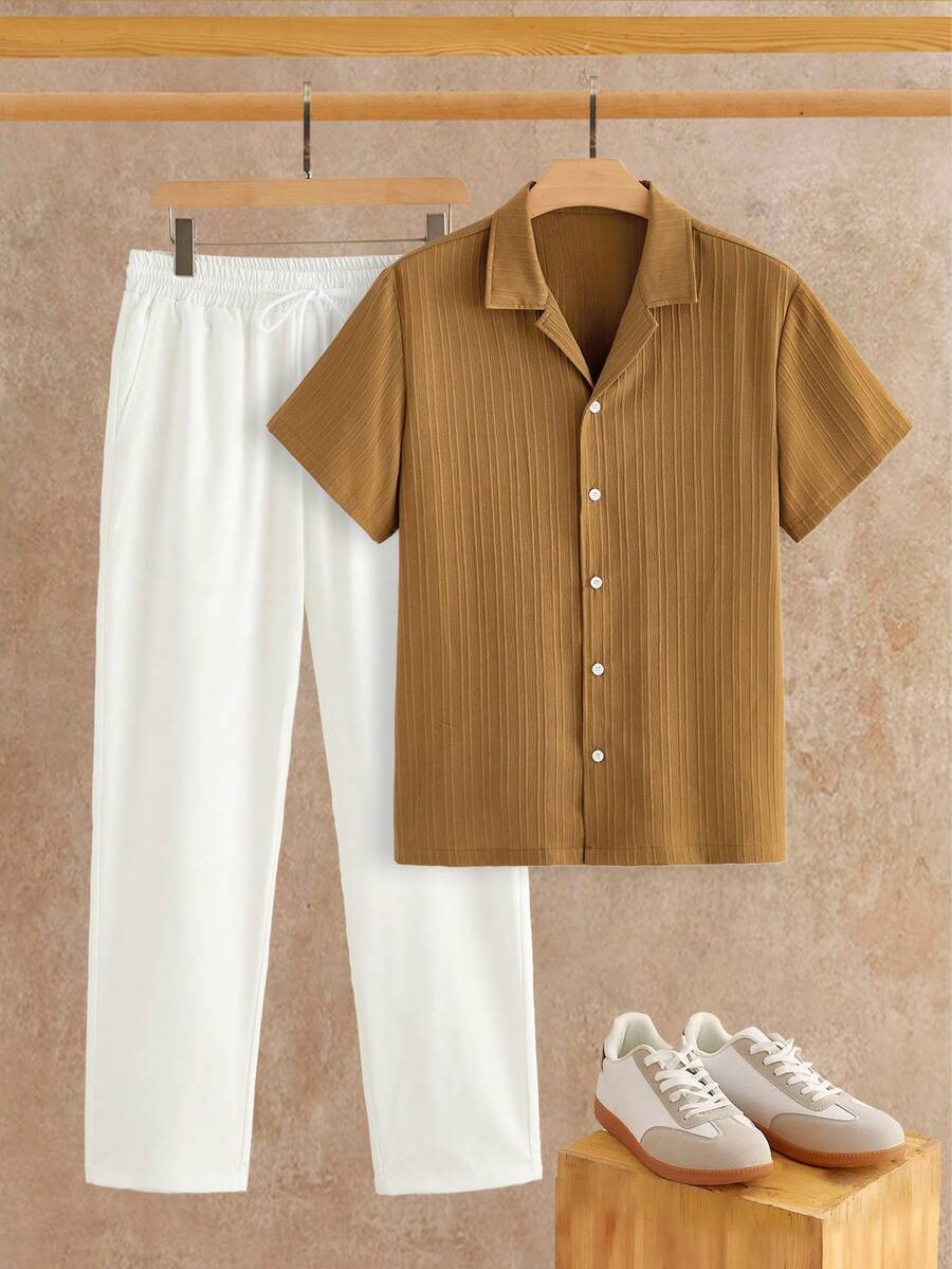 Ensemble Chemise Texturée pour Hommes - Marron clair