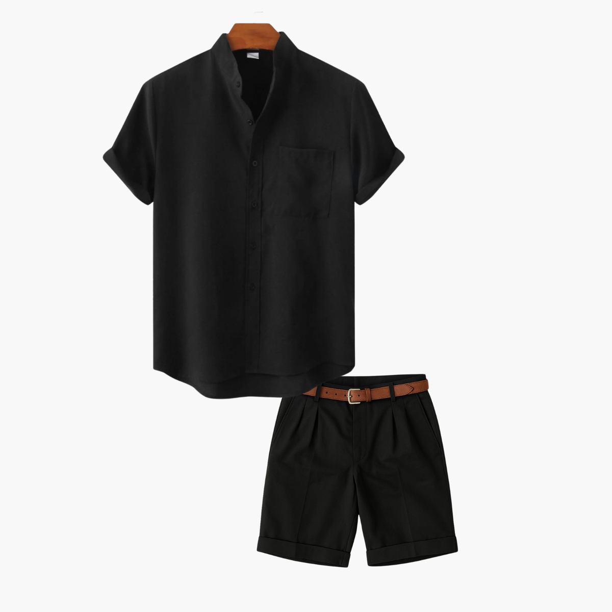 Ensemble col mao homme et short - Noir