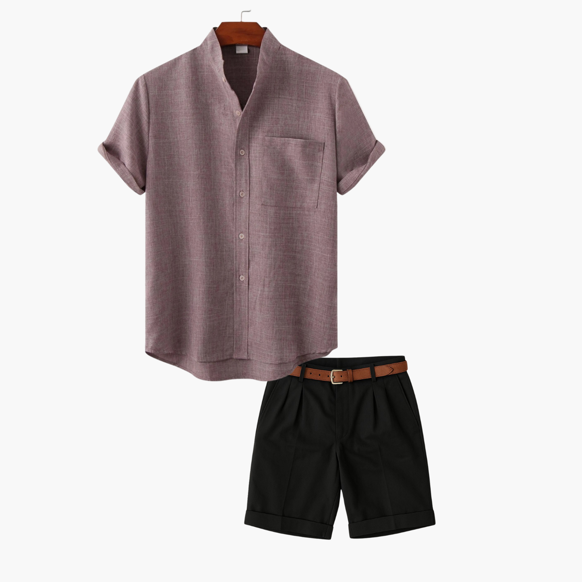 Ensemble col mao homme et short - Rouge