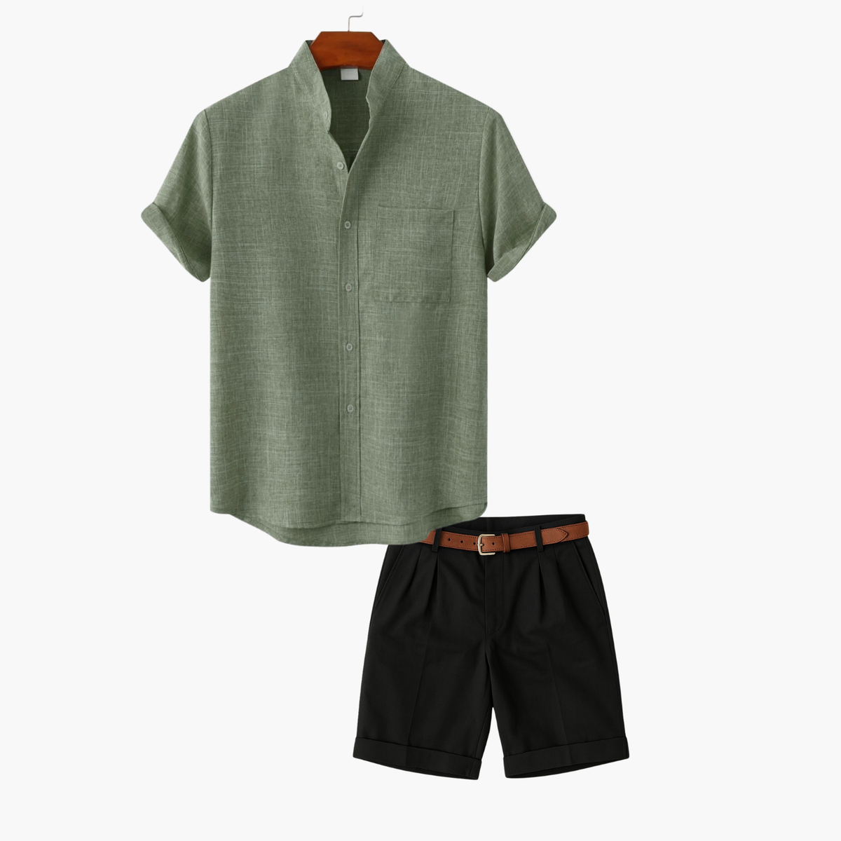 Ensemble col mao homme et short - Vert