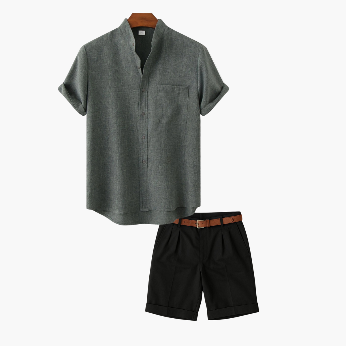Ensemble col mao homme et short - Vert fonce