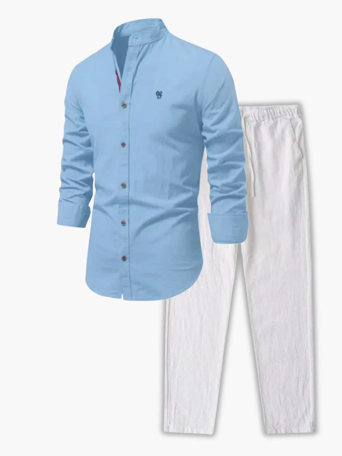 Ensemble de chemise à col mandarin et pantalon - Bleu clair