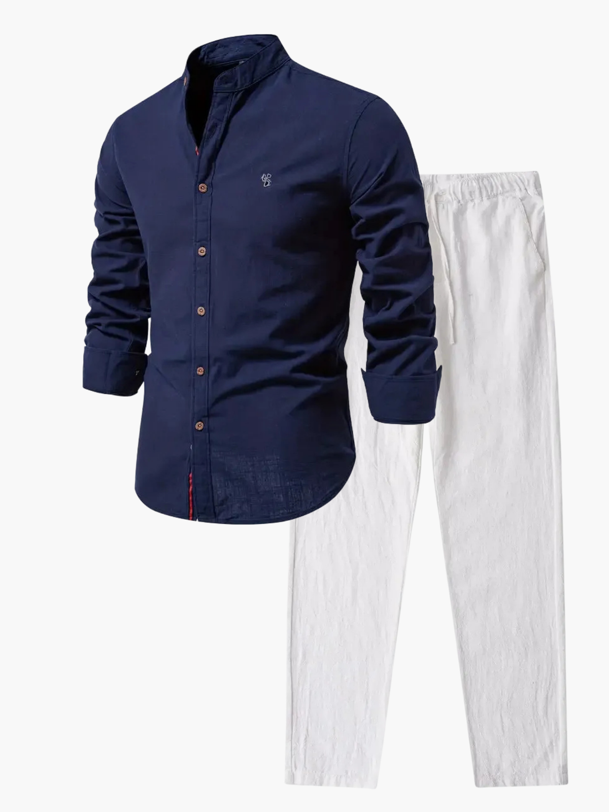 Ensemble de chemise à col mandarin et pantalon - Bleu marine
