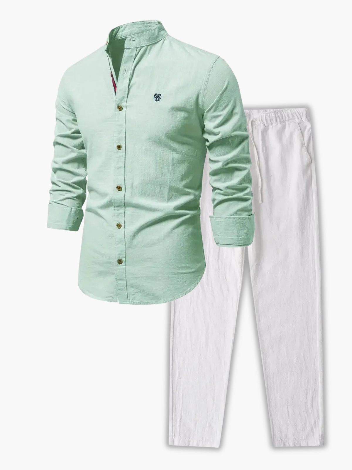 Ensemble de chemise à col mandarin et pantalon - Vert clair