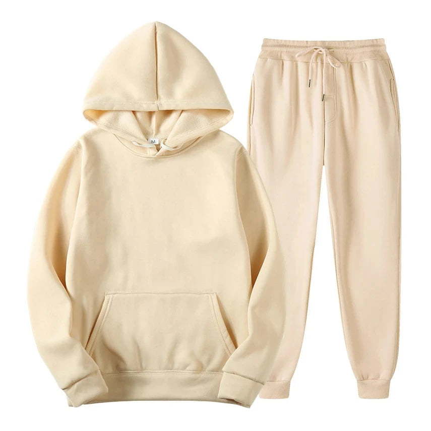 Ensemble de jogging décontracté élégant pour homme – Sweat à capuche avec pantalon assorti - Beige